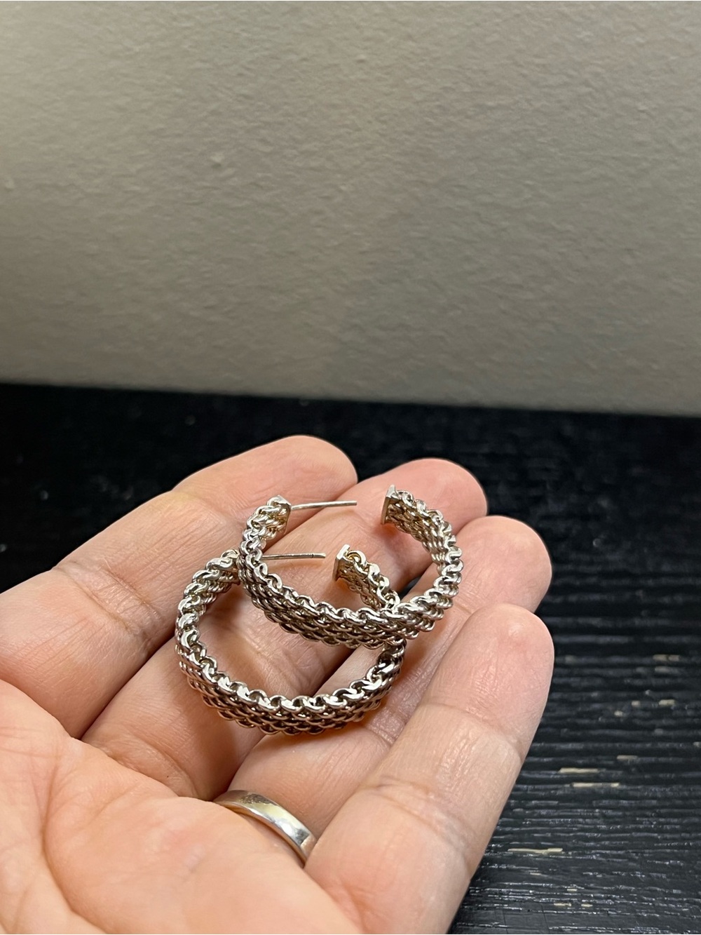 Vintage Tiffany and Co Somerset Mesh Hoop Earrings Sterling Silver